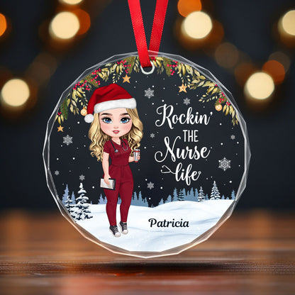 Rockin' The Life - Personalized Nurse Circle Glass Ornament