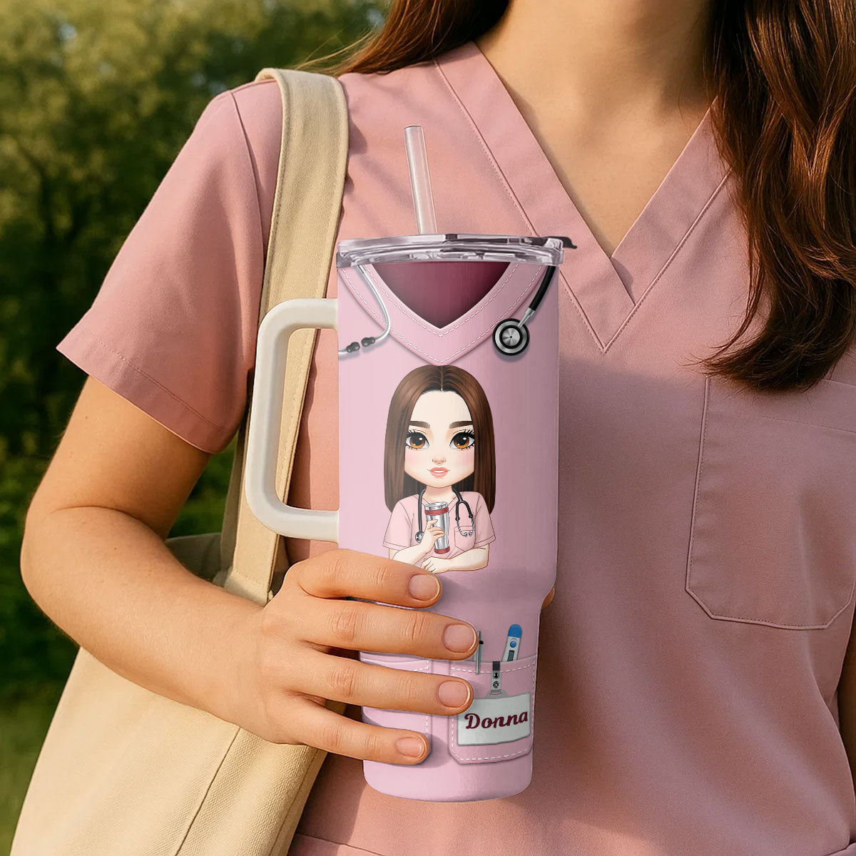 Nurse Scrubs - Personalized Nurse 40oz Tumbler With Handle