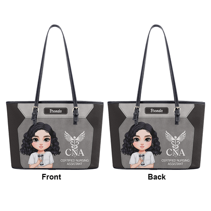 Elegant Nursing Soul - Personalized Custom Nurse Leather Tote Bag