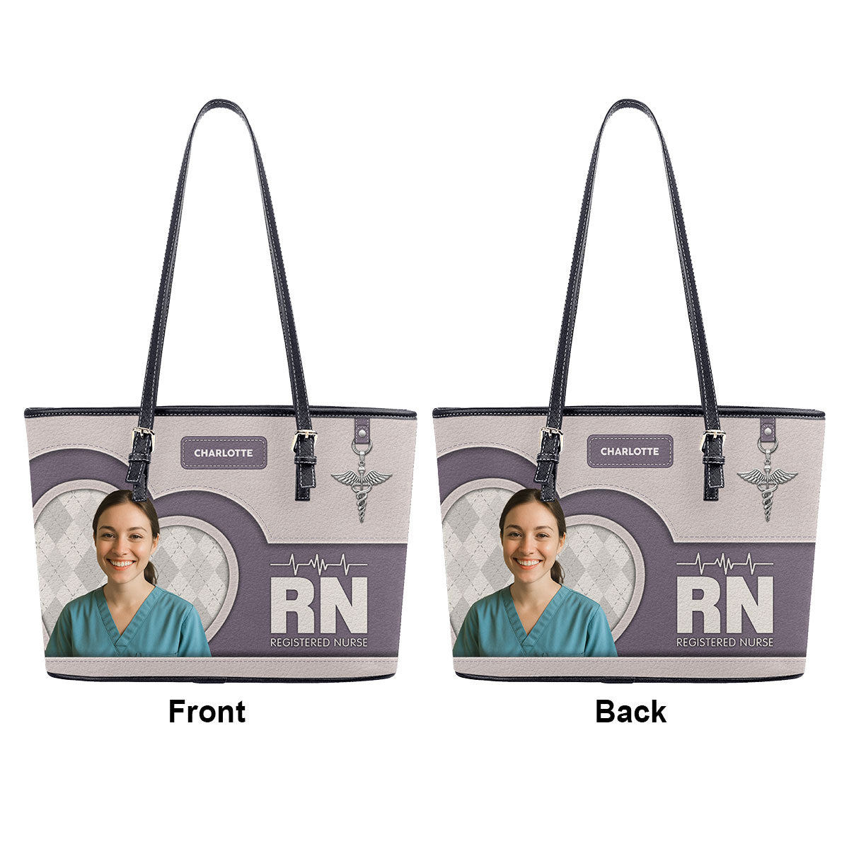 Nurse Basic Style Photo - Personalized Custom Nurse Leather Tote Bag