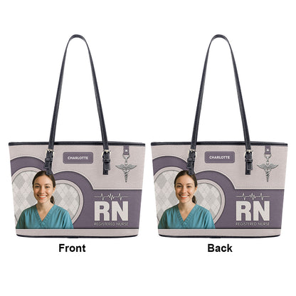 Nurse Basic Style Photo - Personalized Custom Nurse Leather Tote Bag