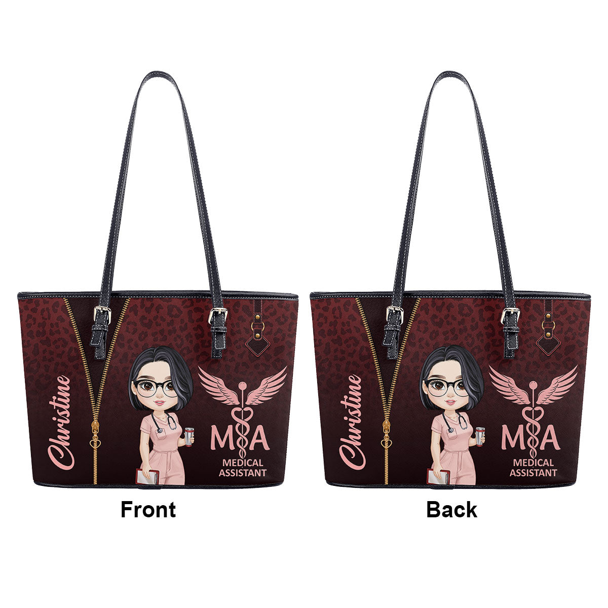 Leopard Print Nurse - Personalized Custom Nurse Leather Tote Bag