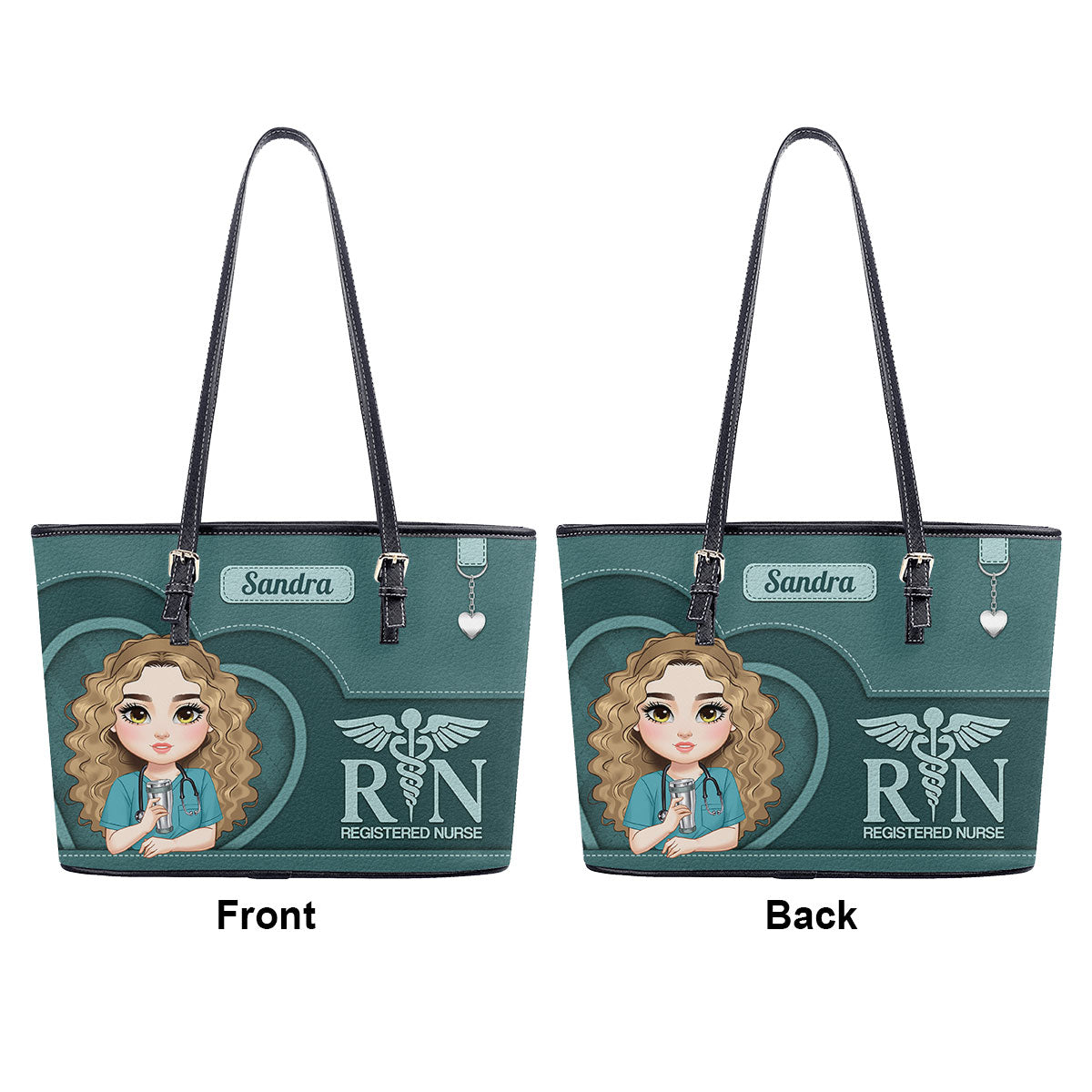 Nurse With Beautiful Heart - Personalized Custom Nurse Leather Tote Bag