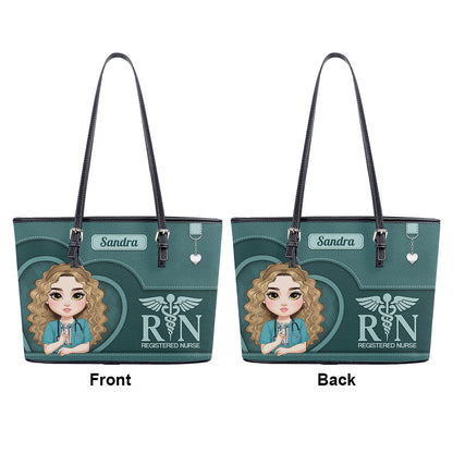 Nurse With Beautiful Heart - Personalized Custom Nurse Leather Tote Bag