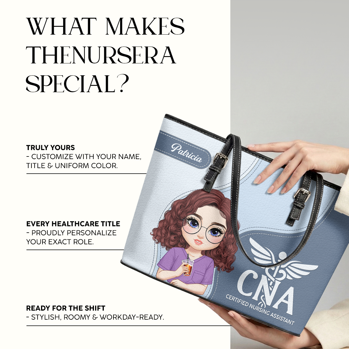 Calm Nurse Spirit - Personalized Custom Nurse Leather Tote Bag