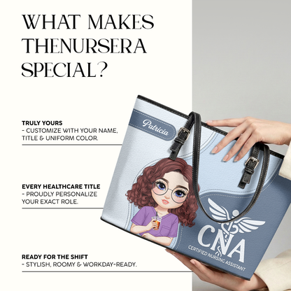 Calm Nurse Spirit - Personalized Custom Nurse Leather Tote Bag