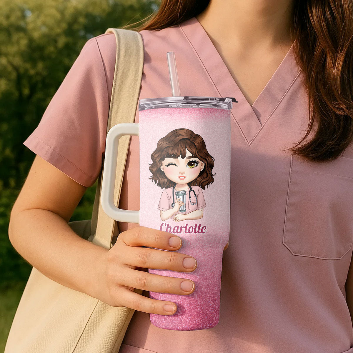 Glitter Nurse With Love - Personalized Nurse 40oz Tumbler With Handle