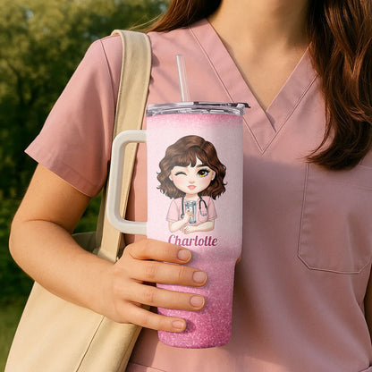Glitter Nurse With Love - Personalized Nurse 40oz Tumbler With Handle