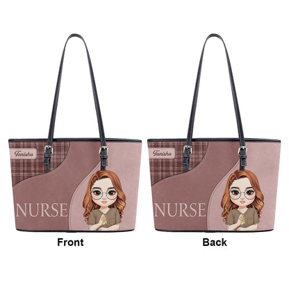 Nurse With Bright Life - Personalized Custom Nurse Leather Tote Bag