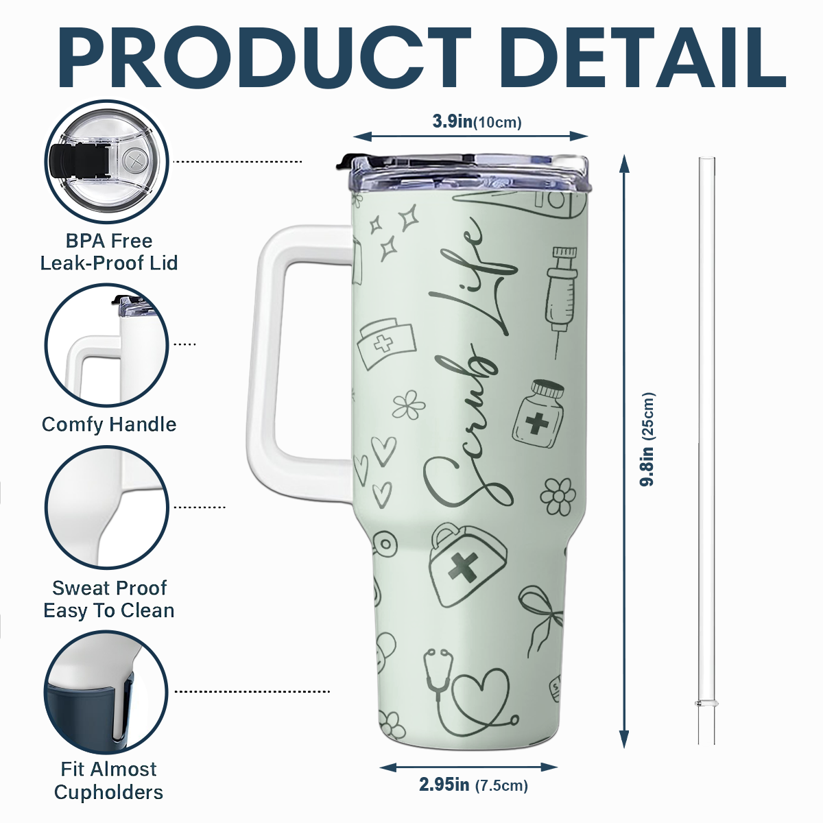 Pastel Scrub - Personalized Nurse 40oz Tumbler With Handle