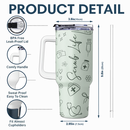 Pastel Scrub - Personalized Nurse 40oz Tumbler With Handle
