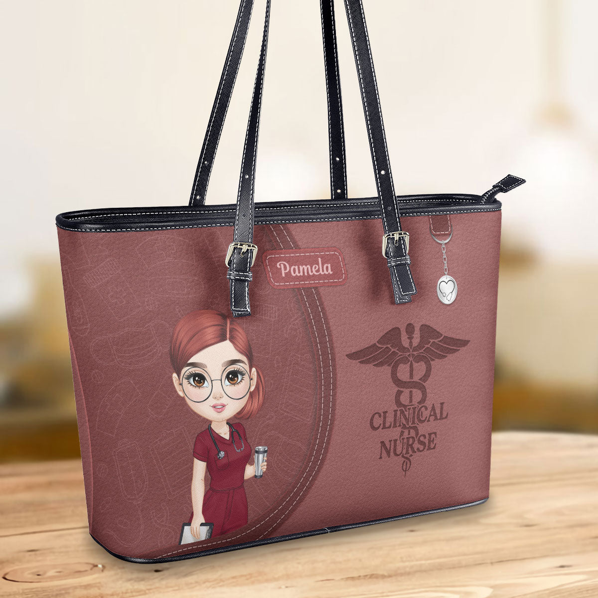 Warm Color Nurse - Personalized Custom Nurse Leather Tote Bag