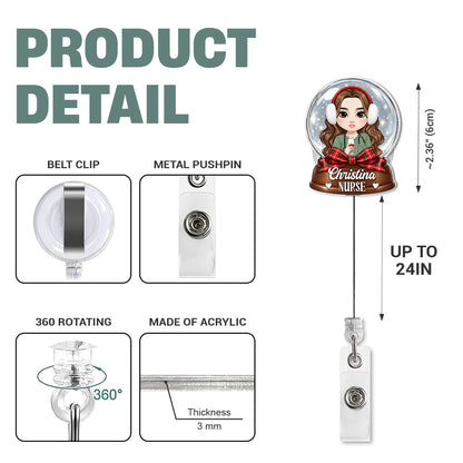 Snow Globe Nurse - Personalized Nurse Badge Reel