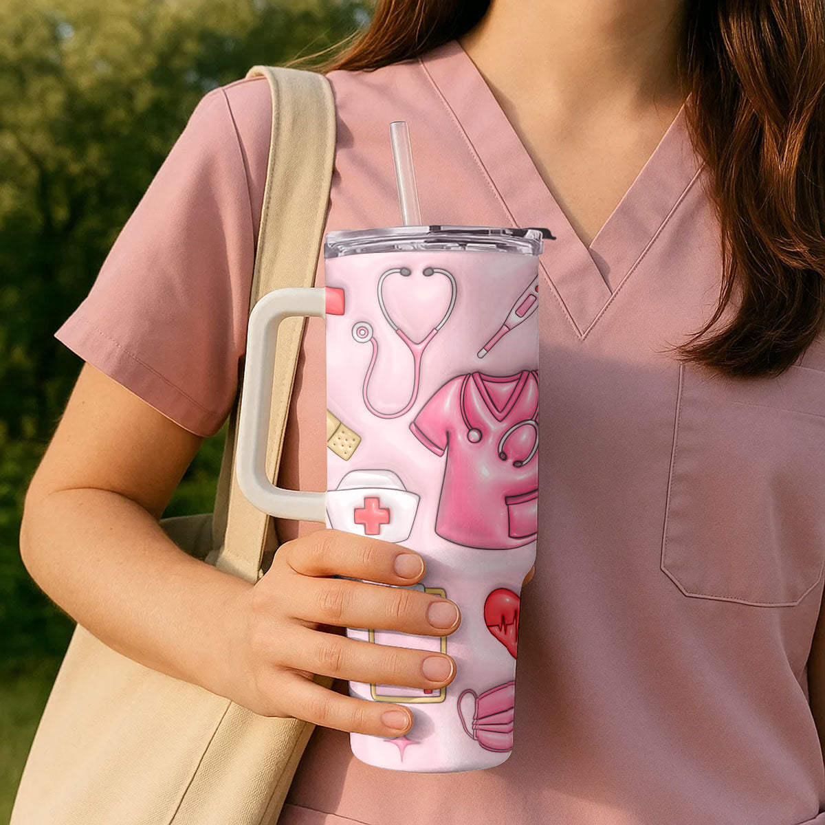 Nurse Puffy - Personalized Nurse 40oz Tumbler With Handle