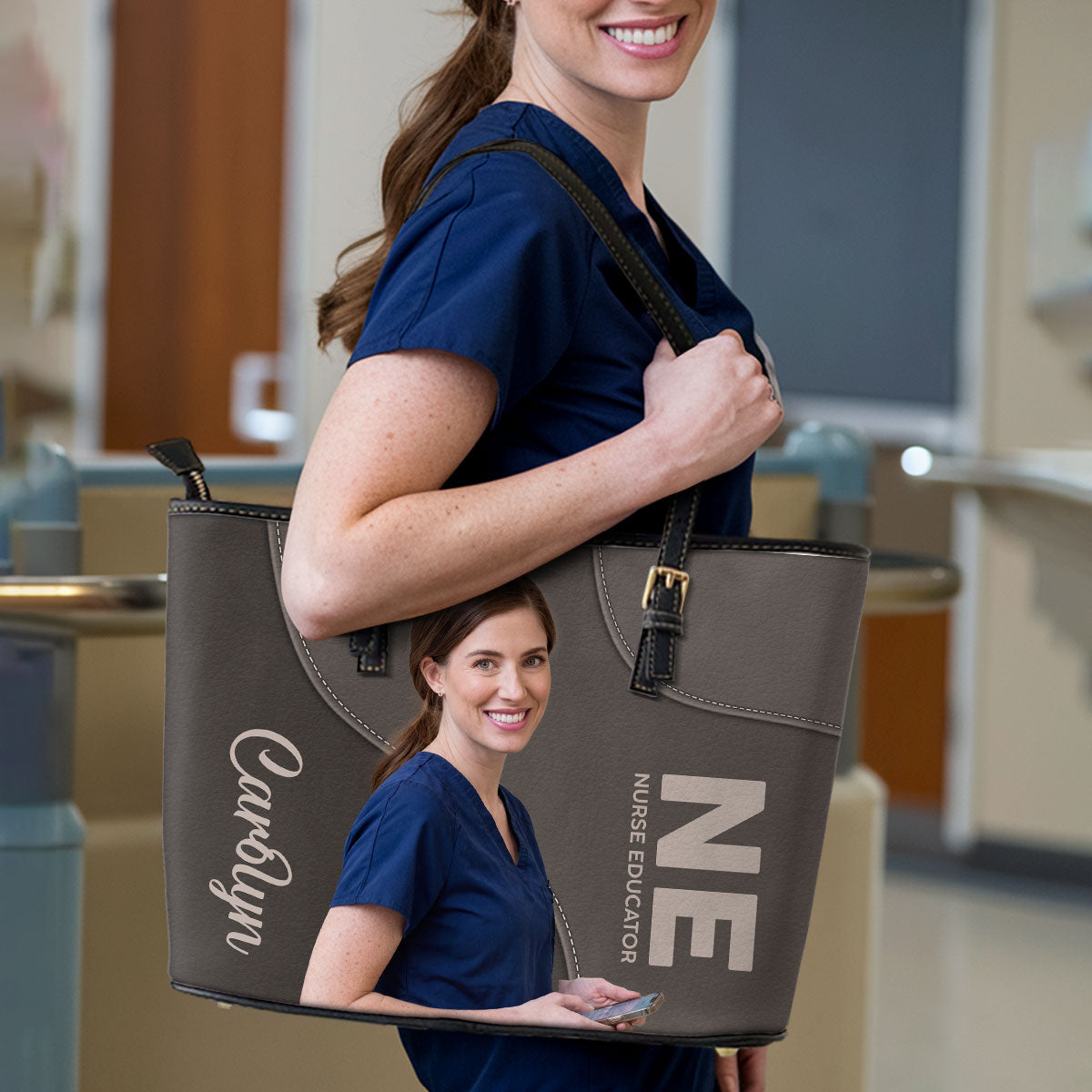 Refined Nurse Life Photo - Personalized Custom Nurse Leather Tote Bag