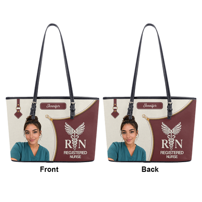 Elevated Nurse Life Photo - Personalized Custom Nurse Leather Tote Bag