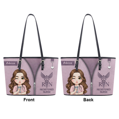 Nurse Neutral Style - Personalized Custom Nurse Leather Tote Bag