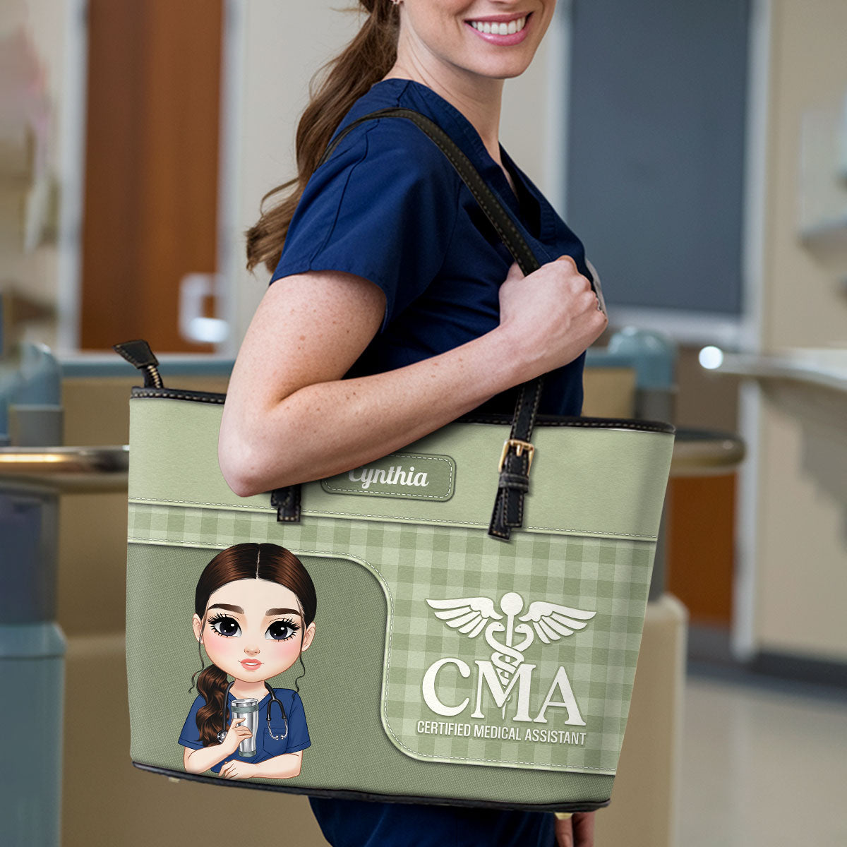 Happy Nurse Life - Personalized Custom Nurse Leather Tote Bag