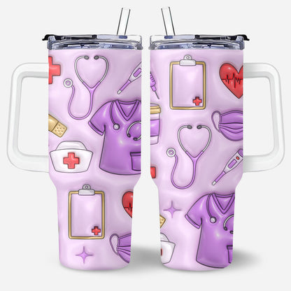 Nurse Puffy - Personalized Nurse 40oz Tumbler With Handle
