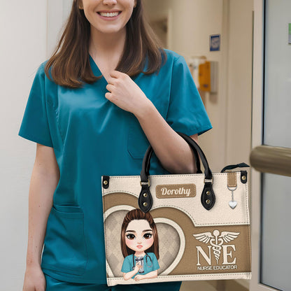 Nurse With Beautiful Heart - Personalized Custom Leather Handbag