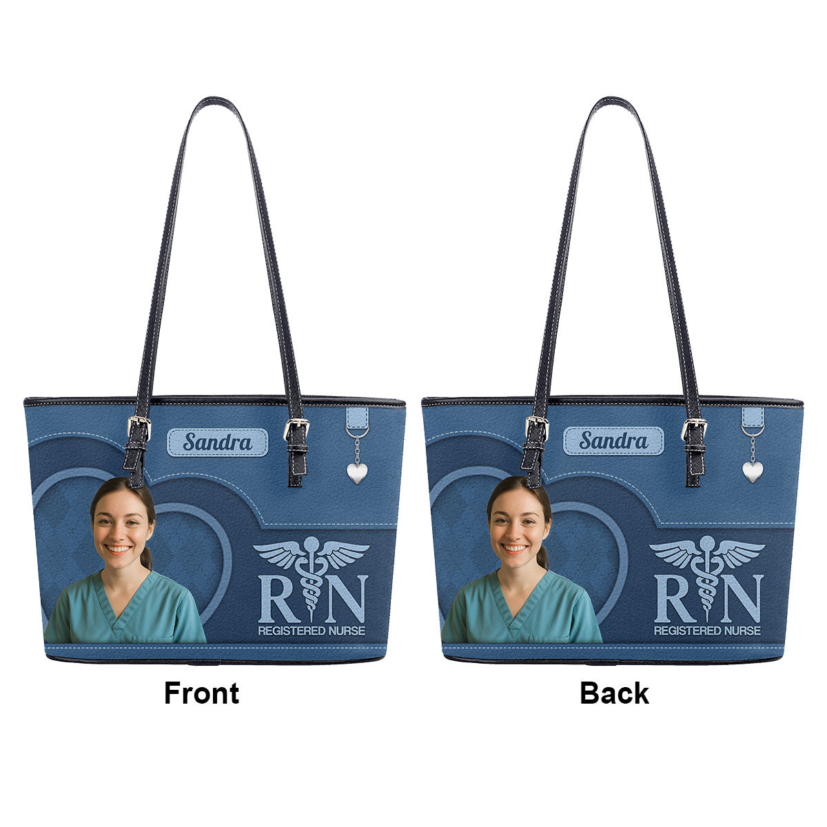 Nurse With Beautiful Heart Photo - Personalized Custom Nurse Leather Tote Bag