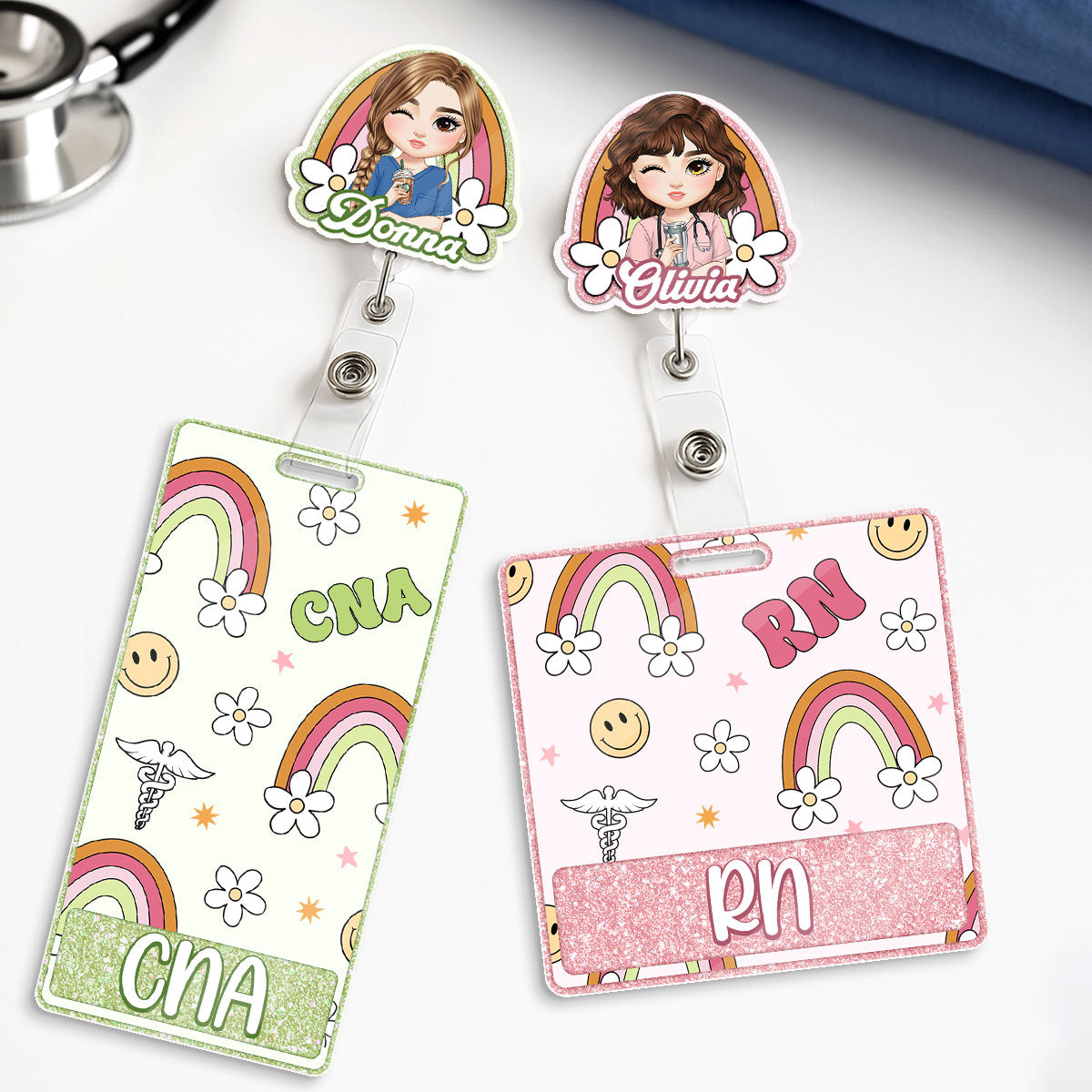 Rainbow Nurse - Personalized Nurse Badge Reel & Buddy Set