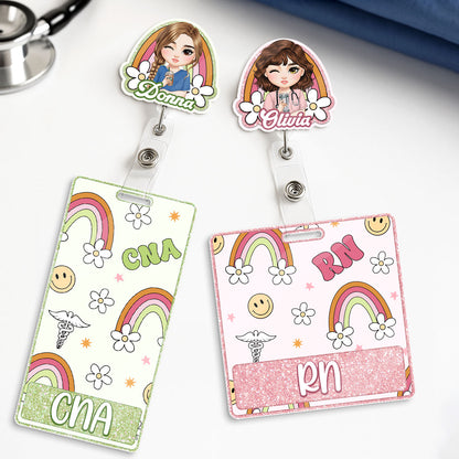Rainbow Nurse - Personalized Nurse Badge Reel & Buddy Set