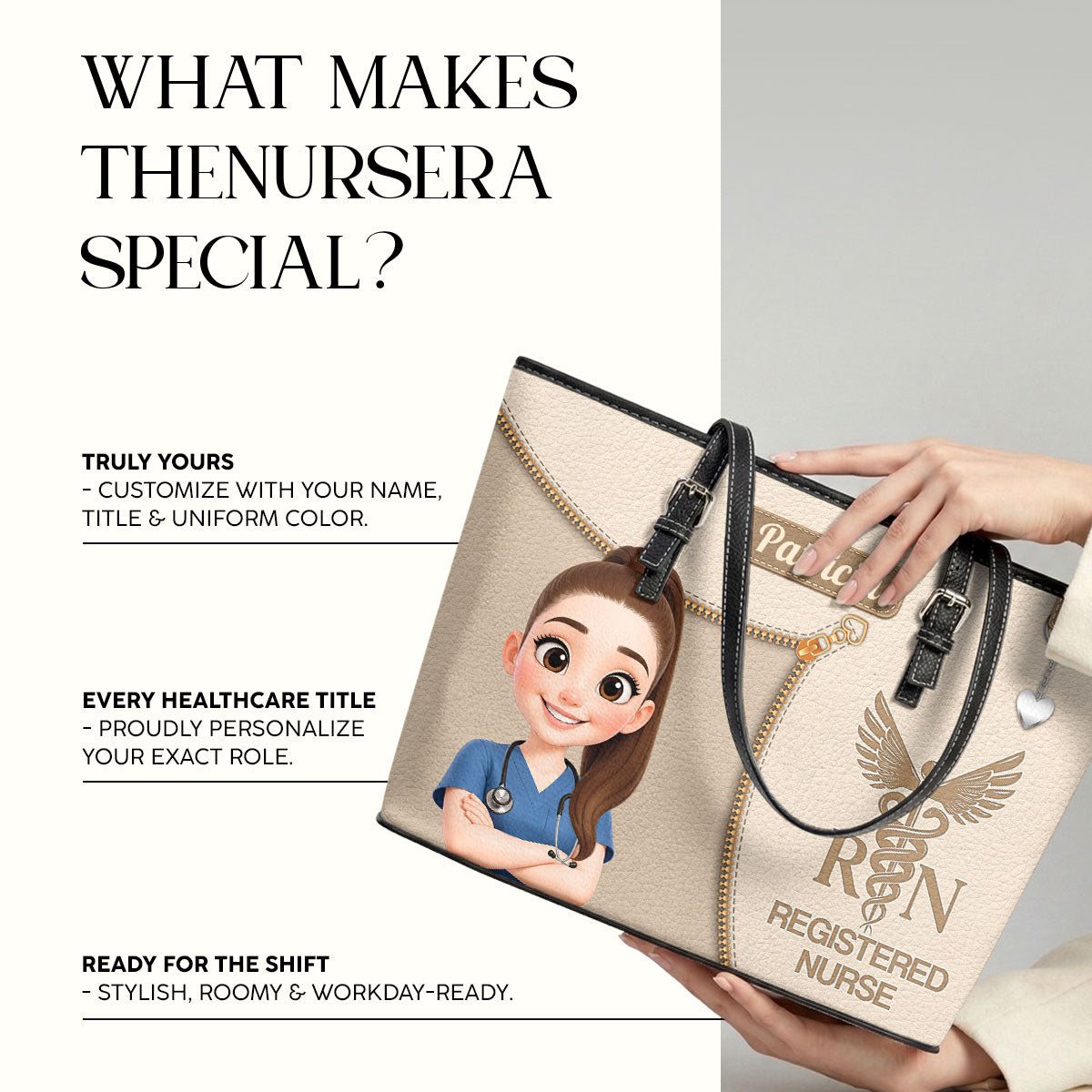 Care With Purpose - Personalized Custom Nurse Leather Tote Bag