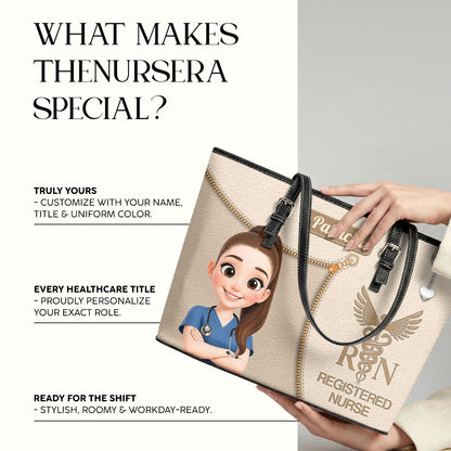 Care With Purpose - Personalized Custom Nurse Leather Tote Bag