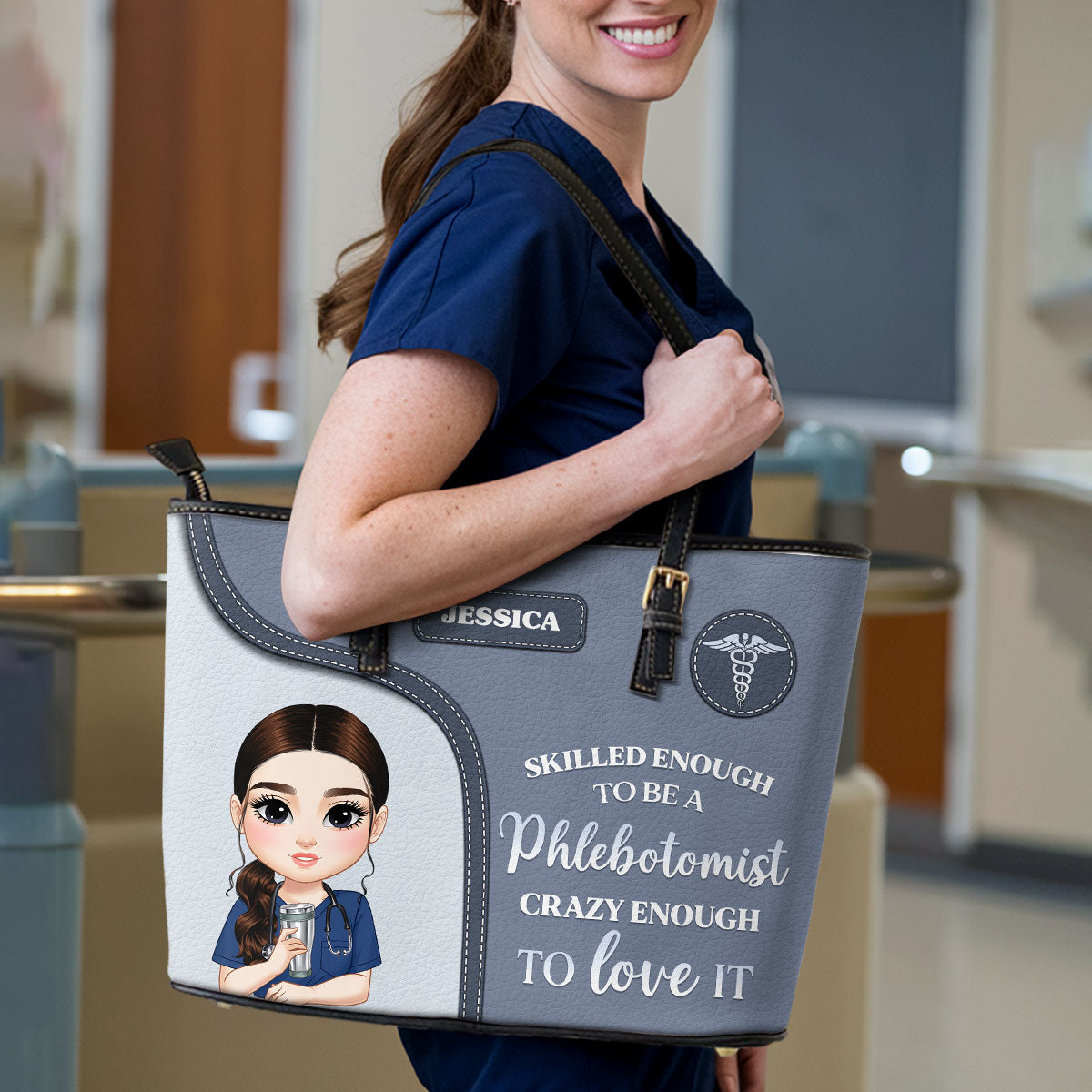Skilled Nurse Energy - Personalized Custom Nurse Leather Tote Bag
