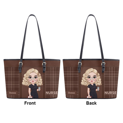 Chic Nurse Vibes - Personalized Custom Nurse Leather Tote Bag