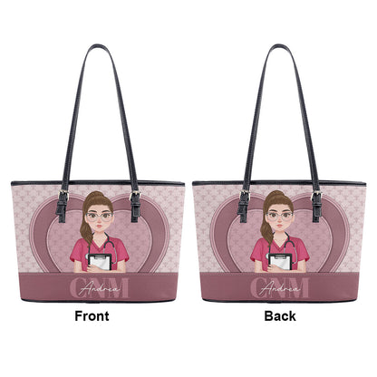 Heart And Mind - Personalized Custom Nurse Leather Tote Bag