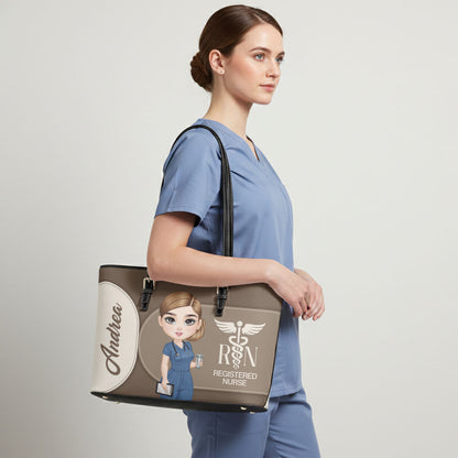 Gracefully Nursing - Personalized Custom Nurse Leather Tote Bag