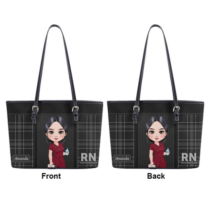 Round Nurse - Personalized Custom Nurse Leather Tote Bag