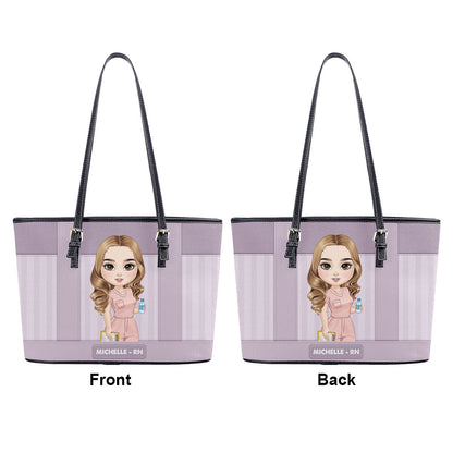 Striped Pattern Nurse - Personalized Custom Nurse Leather Tote Bag