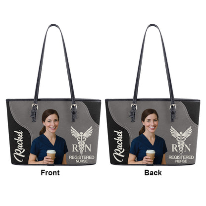 Nurse With Love Photo - Personalized Custom Nurse Leather Tote Bag