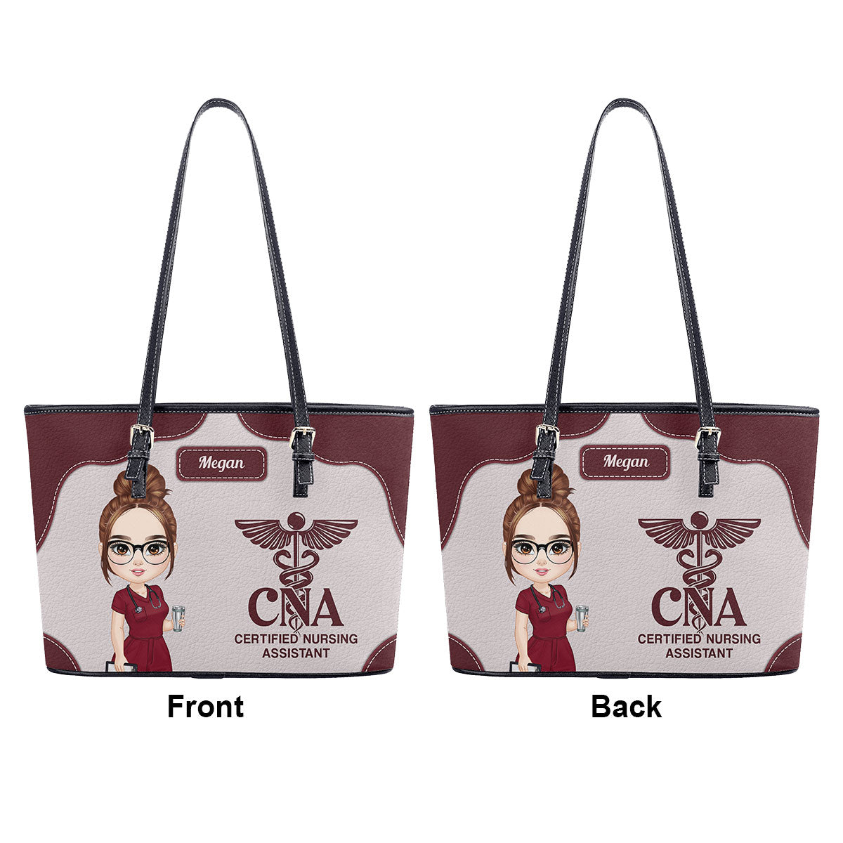 Nurse Caring - Personalized Custom Nurse Leather Tote Bag