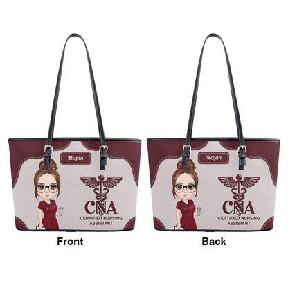 Nurse Caring - Personalized Custom Nurse Leather Tote Bag