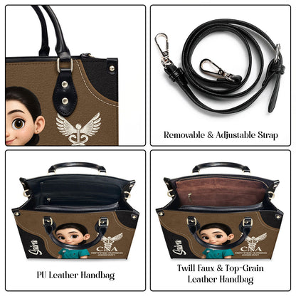 Nurse With Love Cartoon - Personalized Custom Leather Handbag