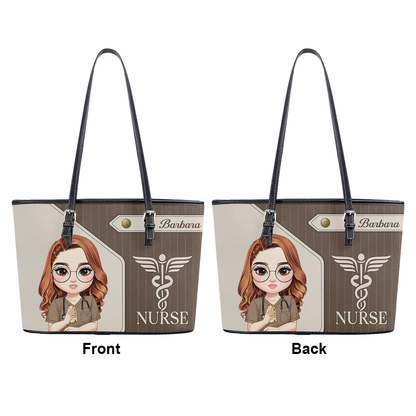 The Basic Style - Personalized Custom Nurse Leather Tote Bag