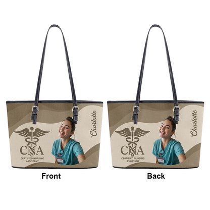 Iconic Nurse Life Photo - Personalized Custom Nurse Leather Tote Bag