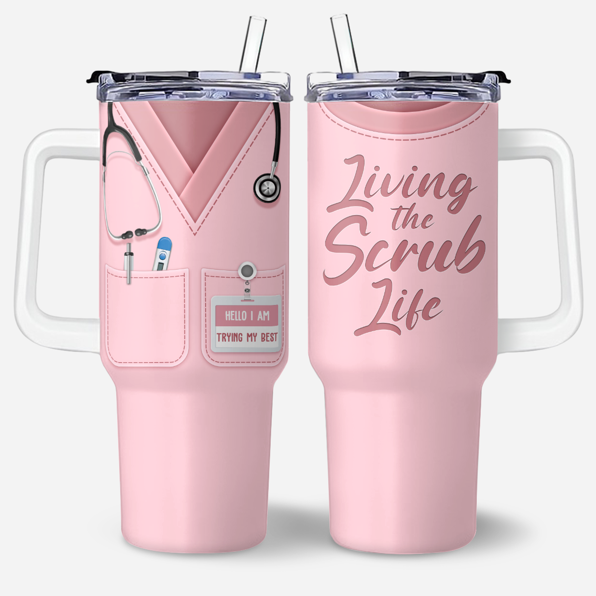 Living Scrub Life - Personalized Nurse 40oz Tumbler With Handle