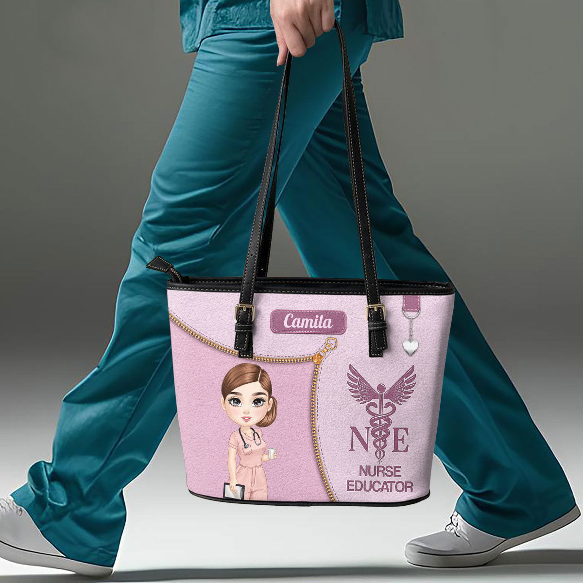 Pastel Color Nurse - Personalized Custom Nurse Leather Tote Bag