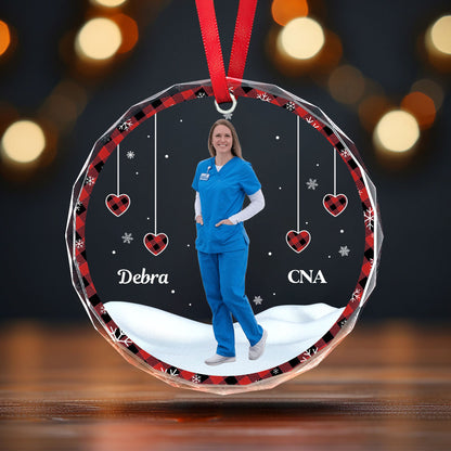 Gingham Best Nurse - Personalized Nurse Circle Glass Ornament