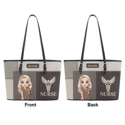 Nurse Patchwork Style - Personalized Custom Nurse Leather Tote Bag