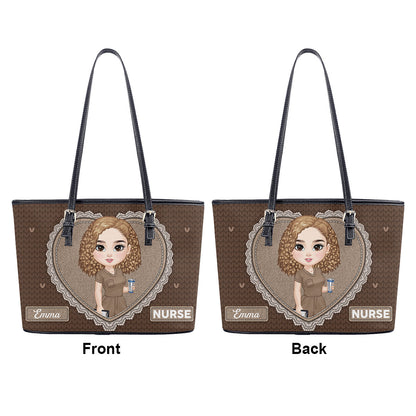 Just A Happy Nurse - Personalized Custom Nurse Leather Tote Bag