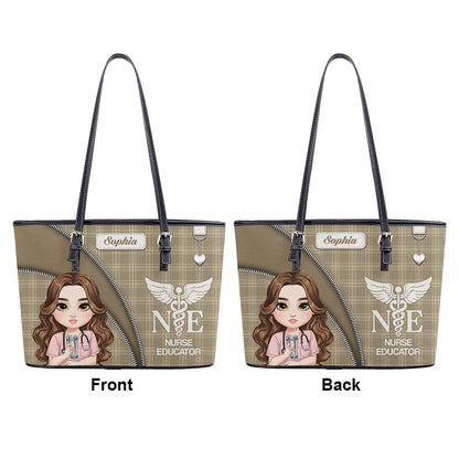 Plaid Gentle Nurse - Personalized Custom Nurse Leather Tote Bag
