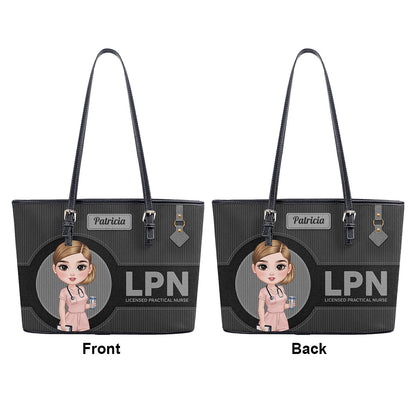 Denim Corduroy Nurse - Personalized Custom Nurse Leather Tote Bag