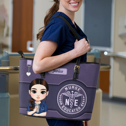 Classic Nurse Life - Personalized Custom Nurse Leather Tote Bag
