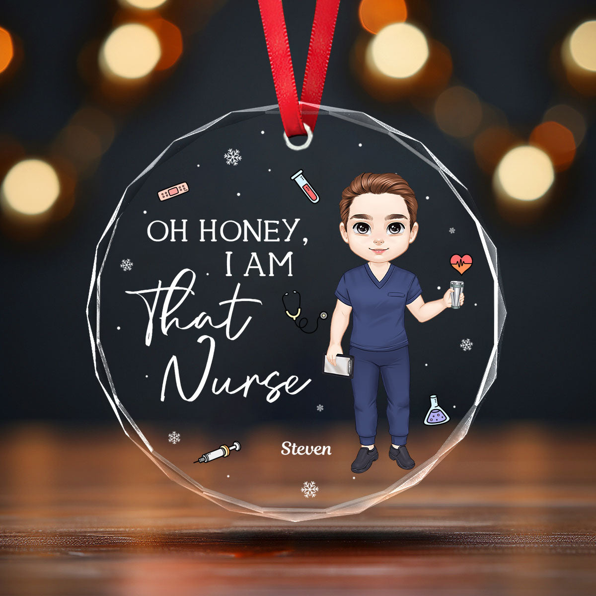 Oh Honey Nurse - Personalized Nurse Circle Glass Ornament